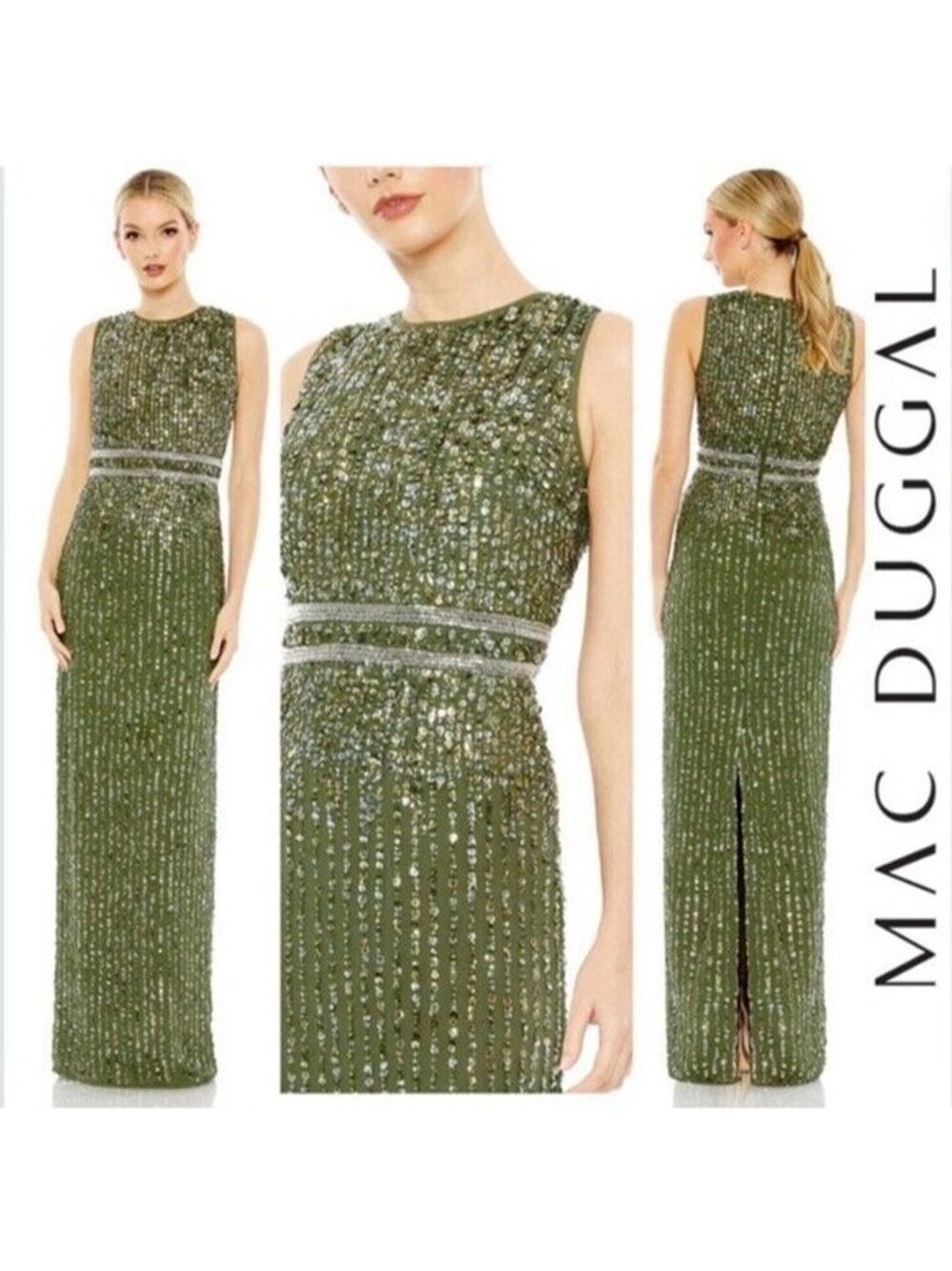 Women's Mac Duggal Olive Sequin High Neck Gown Size 4